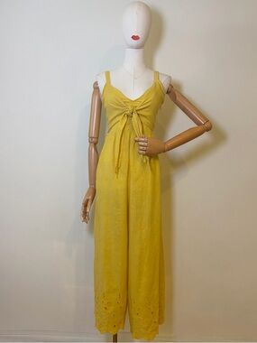 ZARA Yellow Linen Blend Cutwork Jumpsuit - Size M (Tailored to S)